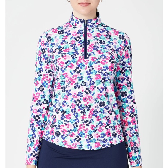 NWT SolTek San Soleil Lux Long Sleeve Print Mock - Jungle - Smal - Picture 1 of 12